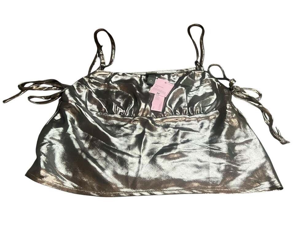 Wild Fable Women's Metallic Silver Satin Cropped Tank Top